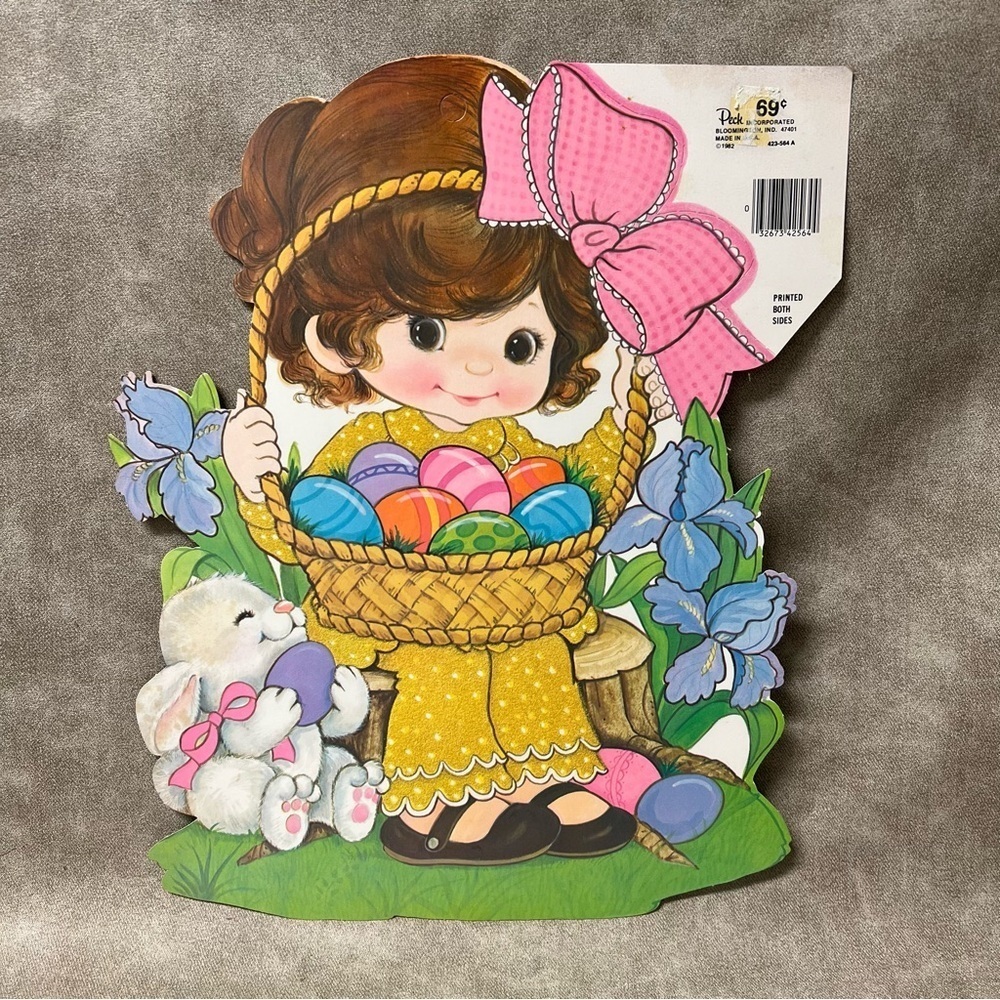 Vintage 1982 Little Girl /w Bunny and Easter Eggs Cut-Outs (Double sided)